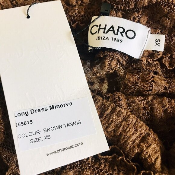 $760 Charo Ruiz Ibiza Minerva Long Brown Mesh Lace Dress Size XS - Picture 6 of 8
